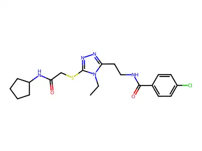 4-chloro-N-[2-(5-{[2-(cyclopentylamino)-2-oxoethyl]sulfanyl}-4-ethyl-4H-1,2,4-triazol-3-yl)ethyl]benzamide structure