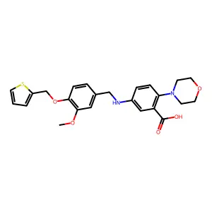 5-{[3-methoxy-4-(thiophen-2-ylmethoxy)benzyl]amino}-2-(morpholin-4-yl)benzoic acid structure