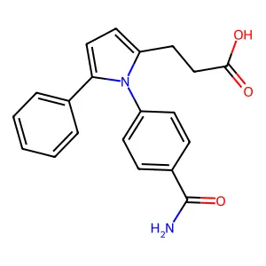 3-[1-(4-carbamoylphenyl)-5-phenyl-1H-pyrrol-2-yl]propanoic acid structure