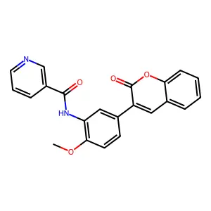 N-[2-methoxy-5-(2-oxochromen-3-yl)phenyl]pyridine-3-carboxamide structure