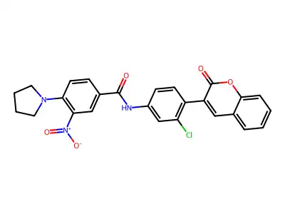 N-[3-chloro-4-(2-oxochromen-3-yl)phenyl]-3-nitro-4-pyrrolidin-1-ylbenzamide structure