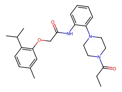 2-(2-isopropyl-5-methylphenoxy)-N-[2-(4-propionyl-1-piperazinyl)phenyl]acetamide structure