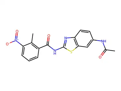 N-(6-acetamido-1,3-benzothiazol-2-yl)-2-methyl-3-nitrobenzamide structure
