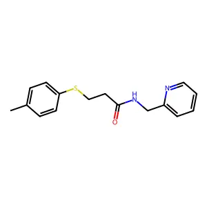 3-(4-methylphenyl)sulfanyl-N-(pyridin-2-ylmethyl)propanamide structure