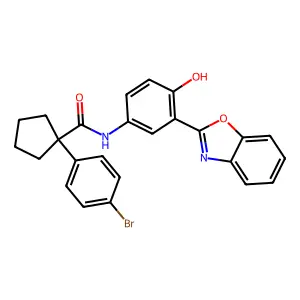 N-[3-(1,3-benzoxazol-2-yl)-4-hydroxyphenyl]-1-(4-bromophenyl)cyclopentanecarboxamide structure