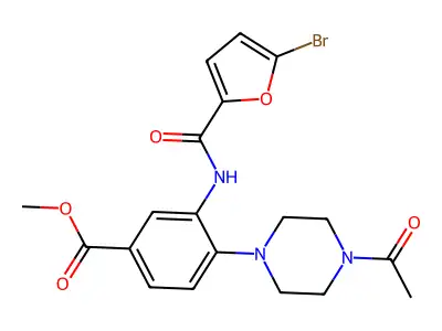 Methyl 4-(4-acetylpiperazin-1-yl)-3-[(5-bromofuran-2-carbonyl)amino]benzoate structure