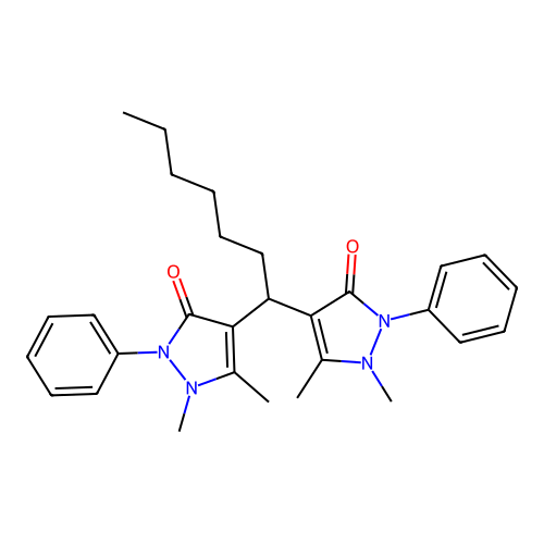4,4'-heptane-1,1-diylbis(1,5-dimethyl-2-phenyl-1,2-dihydro-3H-pyrazol-3-one) structure
