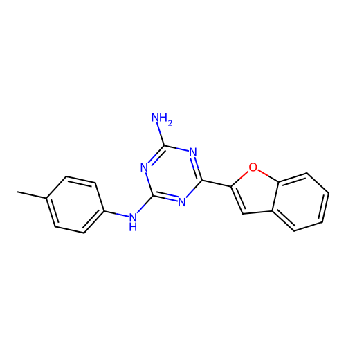 6-(1-benzofuran-2-yl)-N-(4-methylphenyl)-1,3,5-triazine-2,4-diamine structure