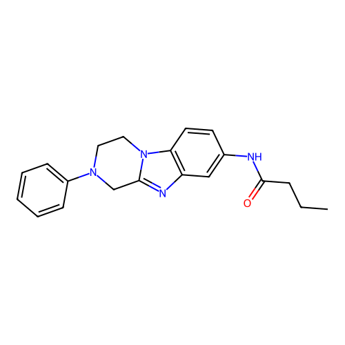 N-(2-phenyl-1,2,3,4-tetrahydropyrazino[1,2-a]benzimidazol-8-yl)butanamide structure