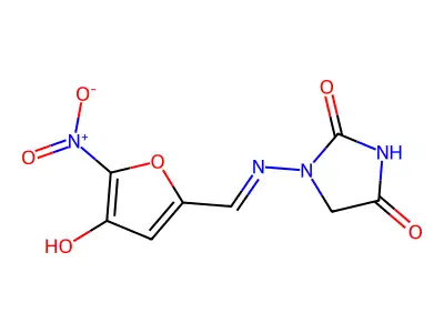 1-[(4-Hydroxy-5-nitrofuran-2-yl)methylideneamino]imidazolidine-2,4-dione structure