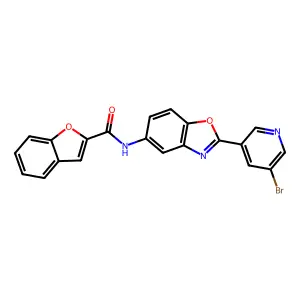 N-[2-(5-bromopyridin-3-yl)-1,3-benzoxazol-5-yl]-1-benzofuran-2-carboxamide structure