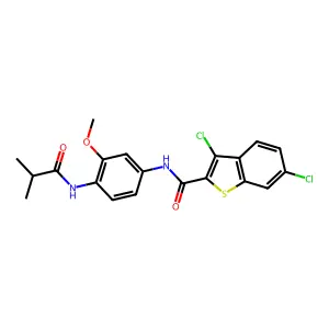 3,6-dichloro-N-{3-methoxy-4-[(2-methylpropanoyl)amino]phenyl}-1-benzothiophene-2-carboxamide structure