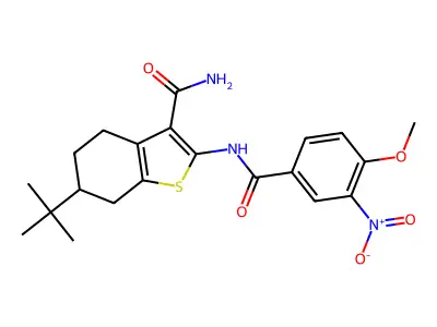 6-tert-butyl-2-[(4-methoxy-3-nitrobenzoyl)amino]-4,5,6,7-tetrahydro-1-benzothiophene-3-carboxamide structure