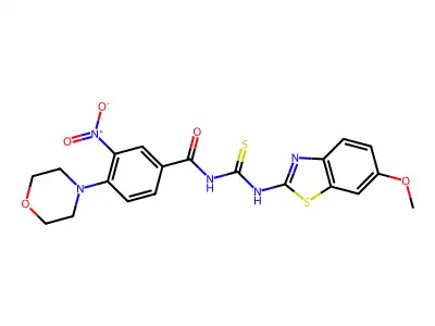 N-[(6-methoxy-1,3-benzothiazol-2-yl)carbamothioyl]-4-(morpholin-4-yl)-3-nitrobenzamide structure
