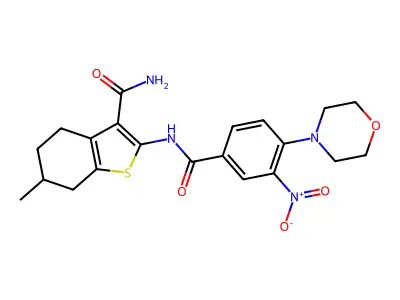 6-methyl-2-({[4-(morpholin-4-yl)-3-nitrophenyl]carbonyl}amino)-4,5,6,7-tetrahydro-1-benzothiophene-3-carboxamide structure