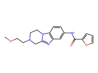 N-[2-(2-methoxyethyl)-3,4-dihydro-1H-pyrazino[1,2-a]benzimidazol-8-yl]furan-2-carboxamide structure
