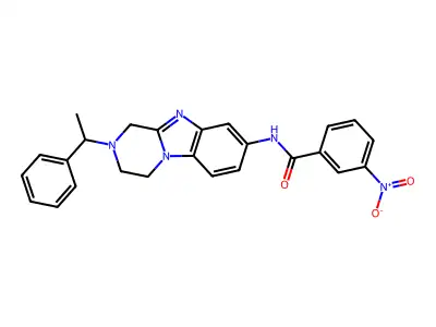3-nitro-N-[2-(1-phenylethyl)-1,2,3,4-tetrahydropyrazino[1,2-a]benzimidazol-8-yl]benzamide structure