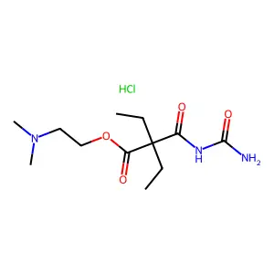 Butanoic acid, 2-(((aminocarbonyl)amino)carbonyl)-2-ethyl-,2-(dimethylamino)ethyl ester, monohydrochloride structure