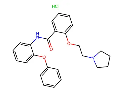Benzamide, N-(2-phenoxyphenyl)-2-(2-(1-pyrrolidinyl)ethoxy)-, monohydrochloride structure