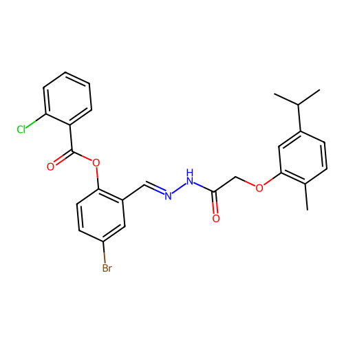 4-BR-2-(2-((5-Isopropyl-2-methylphenoxy)AC)carbohydrazonoyl)PH 2-chlorobenzoate structure