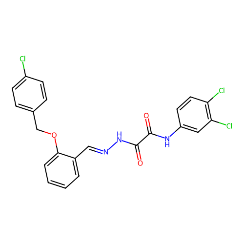N'-[[2-[(4-chlorophenyl)methoxy]phenyl]methylideneamino]-N-(3,4-dichlorophenyl)oxamide structure