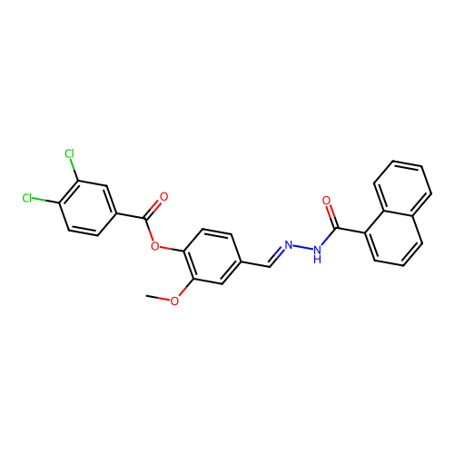 2-methoxy-4-[(E)-(1-naphthoylhydrazono)methyl]phenyl 3,4-dichlorobenzoate structure