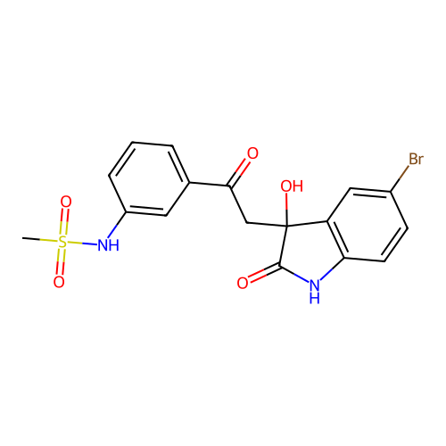 N-(3-(2-(5-bromo-3-hydroxy-2-oxoindolin-3-yl)acetyl)phenyl)methanesulfonamide structure