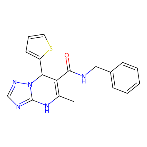 N-benzyl-5-methyl-7-(thiophen-2-yl)-4,7-dihydro[1,2,4]triazolo[1,5-a]pyrimidine-6-carboxamide structure