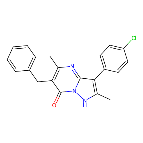 6-benzyl-3-(4-chlorophenyl)-2,5-dimethylpyrazolo[1,5-a]pyrimidin-7(4H)-one structure