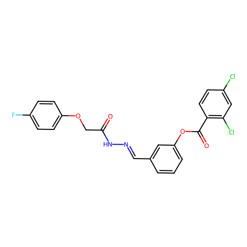 3-(2-((4-Fluorophenoxy)acetyl)carbohydrazonoyl)phenyl 2,4-dichlorobenzoate structure
