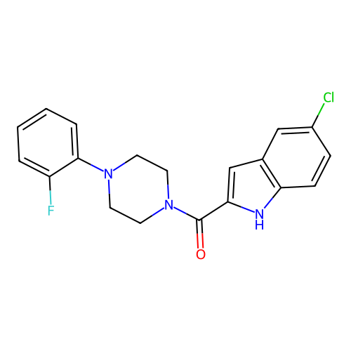 (5-chloro-1H-indol-2-yl)[4-(2-fluorophenyl)piperazin-1-yl]methanone structure
