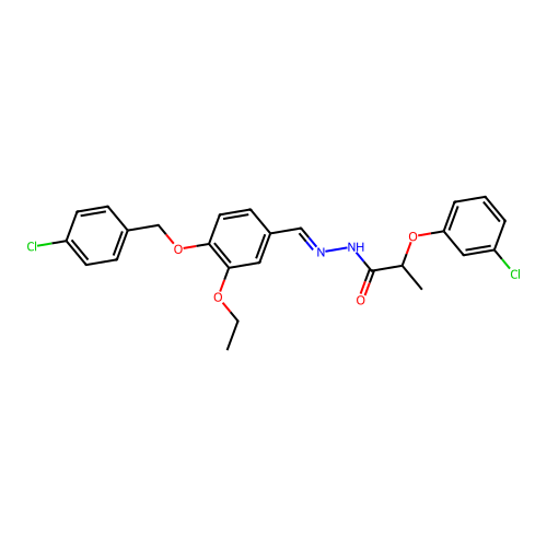 N'-(4-((4-CL-Benzyl)oxy)-3-ethoxybenzylidene)-2-(3-CL-phenoxy)propanohydrazide structure