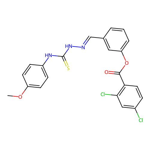 3-(2-((4-Methoxyanilino)carbothioyl)carbohydrazonoyl)phenyl 2,4-dichlorobenzoate structure