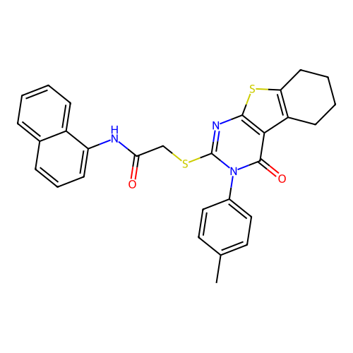 2-[[3-(4-methylphenyl)-4-oxo-5,6,7,8-tetrahydro-[1]benzothiolo[2,3-d]pyrimidin-2-yl]sulfanyl]-N-naphthalen-1-ylacetamide structure