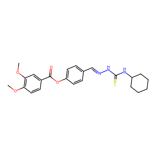 4-(2-((Cyclohexylamino)carbothioyl)carbohydrazonoyl)phenyl 3,4-dimethoxybenzoate structure