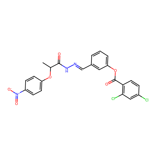 3-(2-(2-(4-Nitrophenoxy)propanoyl)carbohydrazonoyl)phenyl 2,4-dichlorobenzoate structure