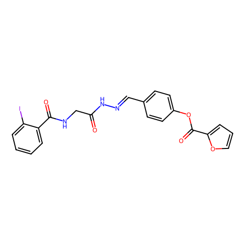 4-((2-(2-(2-Iodobenzamido)acetyl)hydrazono)methyl)phenyl furan-2-carboxylate structure