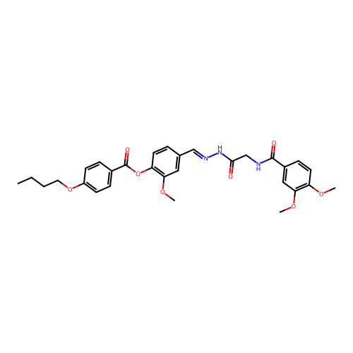 4-(2-(((3,4-Dimethoxybenzoyl)amino)AC)carbohydrazonoyl)2-meo-PH 4-butoxybenzoate structure