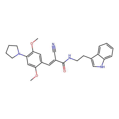 (2E)-2-cyano-3-[2,5-dimethoxy-4-(pyrrolidin-1-yl)phenyl]-N-[2-(1H-indol-3-yl)ethyl]prop-2-enamide structure