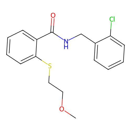 N-(2-chlorobenzyl)-2-[(2-methoxyethyl)sulfanyl]benzamide structure