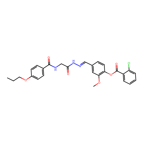 2-Meo-4-(2-(((4-propoxybenzoyl)amino)AC)carbohydrazonoyl)phenyl 2-chlorobenzoate structure
