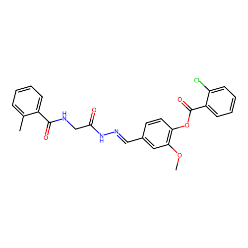 2-Meo-4-(2-(((2-methylbenzoyl)amino)AC)carbohydrazonoyl)phenyl 2-chlorobenzoate structure