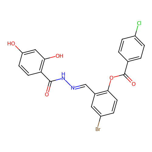 4-Bromo-2-(2-(2,4-dihydroxybenzoyl)carbohydrazonoyl)phenyl 4-chlorobenzoate structure