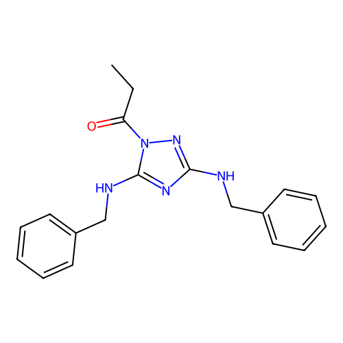 1-(3,5-bis(benzylamino)-1H-1,2,4-triazol-1-yl)propan-1-one structure