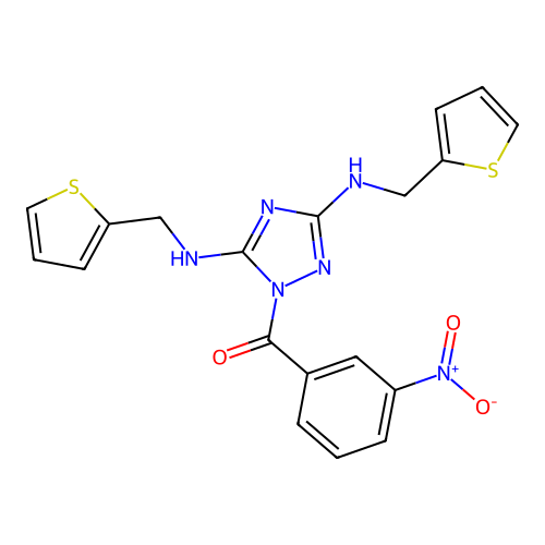 (3,5-bis((thiophen-2-ylmethyl)amino)-1H-1,2,4-triazol-1-yl)(3-nitrophenyl)methanone structure