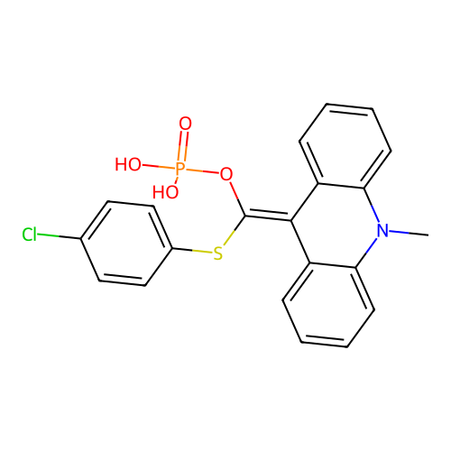 ((4-Chlorophenyl)thio)(10-methylacridin-9(10H)-ylidene)methyl dihydrogen phosphate structure