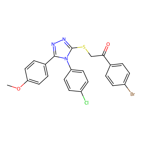 1-(4-bromophenyl)-2-[[4-(4-chlorophenyl)-5-(4-methoxyphenyl)-1,2,4-triazol-3-yl]sulfanyl]ethanone structure