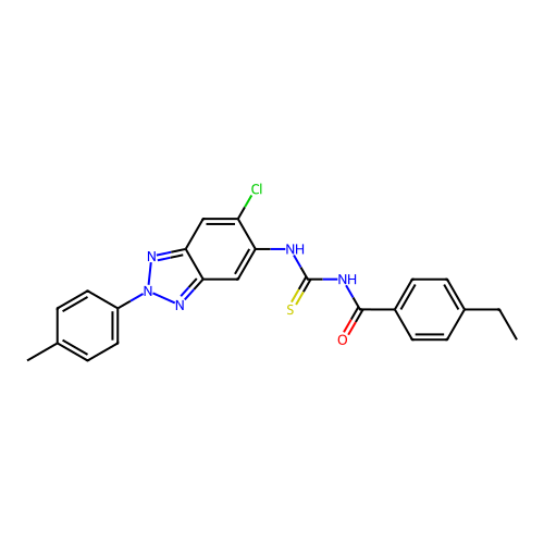 N-((6-chloro-2-(p-tolyl)-2H-benzo[d][1,2,3]triazol-5-yl)carbamothioyl)-4-ethylbenzamide structure
