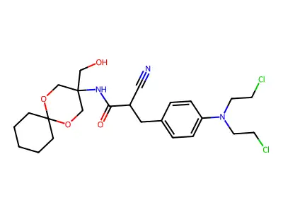 Benzenepropanamide, 4-(bis(2-chloroethyl)amino)-alpha-cyano-N-(3-(hydroxymethyl)-1,5-dioxaspiro(5,5)undec-3-yl)- structure