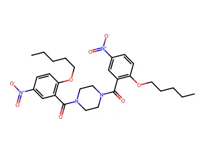 1,4-Bis(5-nitro-2-(pentyloxy)benzoyl)piperazine structure